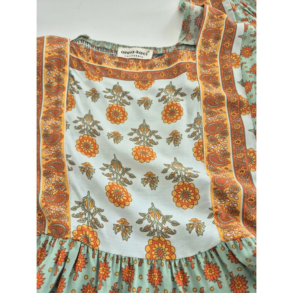 Anna Kaci Maxi Dress Small Mixed Print Tiered Smocked Cottagecore Boho NWT - Picture 8 of 12